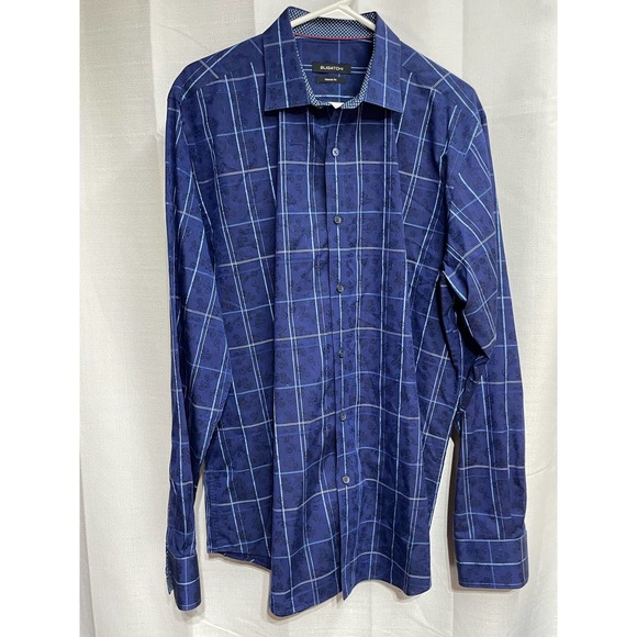 Bugatchi Long Sleeve Dress Shirt Blue Pattern EUC - Picture 3 of 6